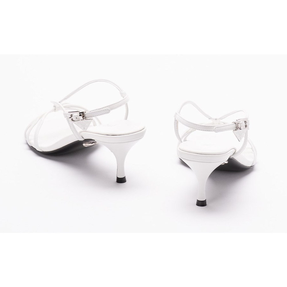 Prada Capretto Strappy 55mm White Leather Slingback Sandal Mule Kitten Heel 41 - Picture 16 of 16